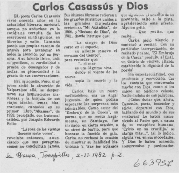Carlos Casassus y Dios.