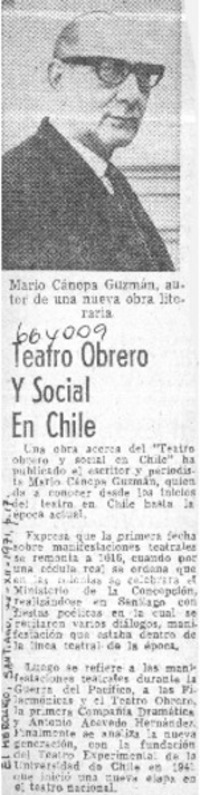 Teatro obrero y social en Chile.  [artículo]