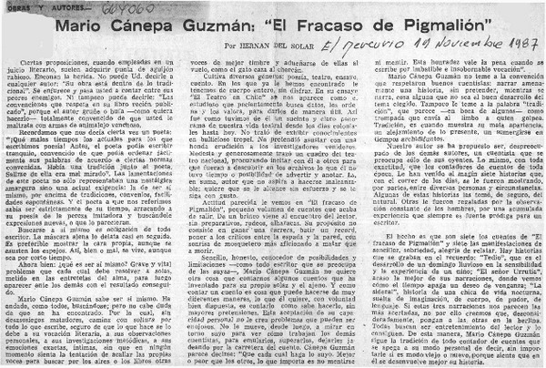 Mario Cánepa Guzmán, "el fracaso de Pigmalión"  [artículo] Hernán del Solar.