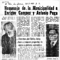 Homenaje de la municipalidad a Enrique Campos y Antonio Puga.  [artículo]