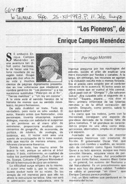 "Los Pioneros", de Enrique Campos Menéndez  [artículo] Hugo Montes.