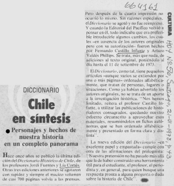 Diccionario histórico de Chile.