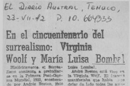En el cincuentenario del surrealismo: Virginia Woolf y María Luisa Bombal.  [artículo]