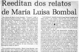 Reeditan dos relatos de María Luisa Bombal.  [artículo] Ana Julia Ramírez.