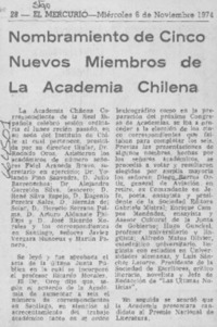 Nombramiento de cinco nuevos miembros de la Academia Chilena.