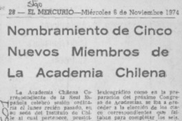 Nombramiento de cinco nuevos miembros de la Academia Chilena.