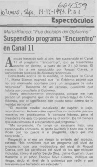 Suspendido programa "Encuentro" en Canal 11.