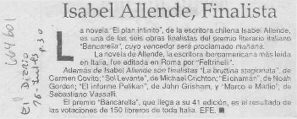 Isabel Allende, finalista.