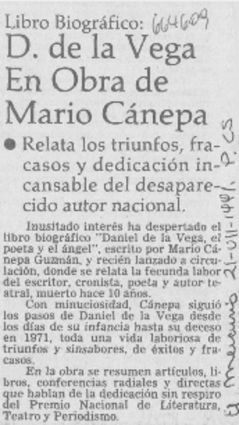 D. de la Vega en obra de Mario Cánepa.