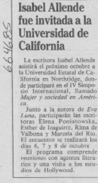 Isabel Allende fue invitada a la Universidad de California.