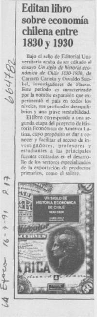 Editan libro sobre economía chilena entre 1830 y 1930.
