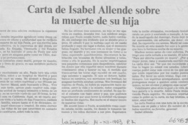 Carta de Isabel Allende sobre la muerte de su hija.