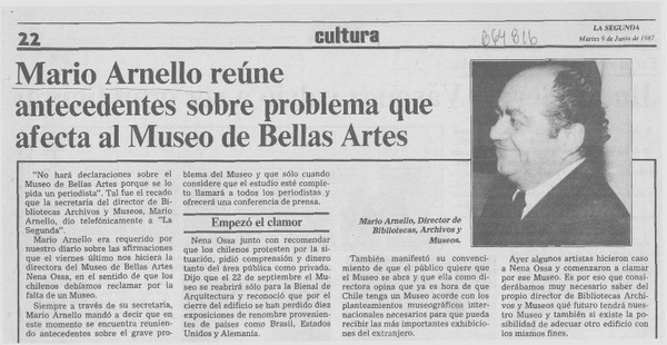 Mario Arnello reúne antecedentes sobre problema que afecta al Museo de Bellas Artes.