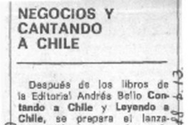 Negocios y cantando a Chile.  [artículo]