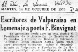 Escritores de Valparaíso en homenaje a poeta F. Binvignat.  [artículo]