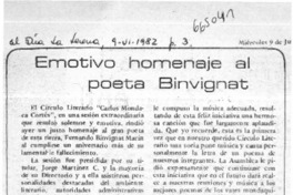 Emotivo homenaje al poeta Binvignat.  [artículo]