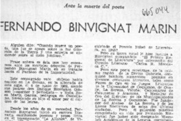 Ante la muerte del poeta Fernando Binvignat Marín.  [artículo]