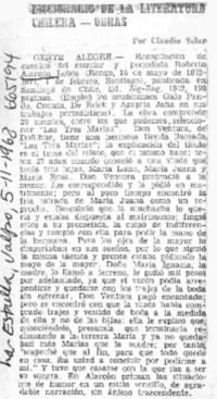 Diccionario de la Literatura Chilena - Obras  [artículo] Claudio Solar.