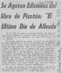 Se agotan ediciones del libro de Picotón, "el último día de Allende".  [artículo]