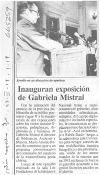 Inaugurán exposición de Gabriela Mistral.