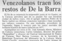 Venezolanos traen los restos de De la Barra.