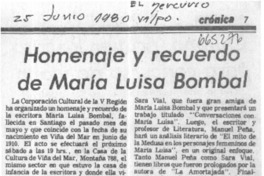 Homenaje y recuerdo de María Luisa Bombal.  [artículo]