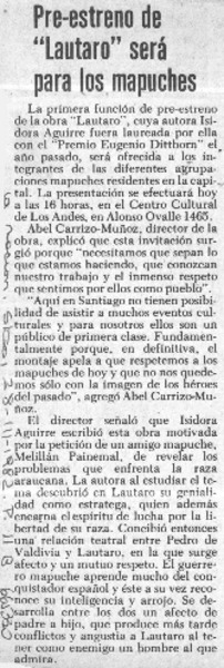 Pre-estreno de "Lautaro" será para los mapuches.  [artículo]