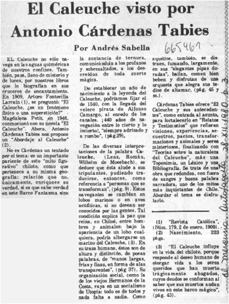 El Caleuche visto por Antonio Cárdenas Tabies  [artículo] Andrés Sabella.