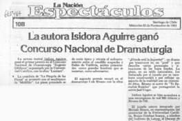 La autora Isidora Aguirre ganó Concurso Nacional de Dramaturgia.  [artículo]