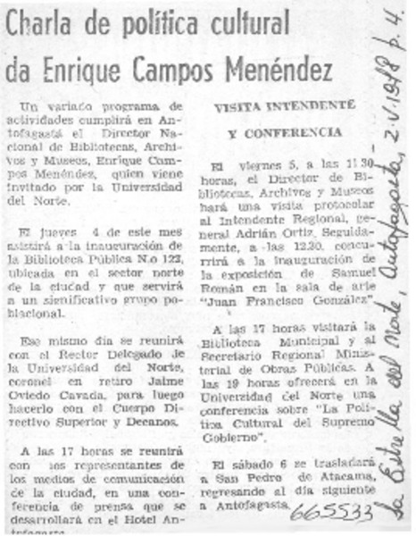 Charla de política cultural da Enrique Campos Menéndez.