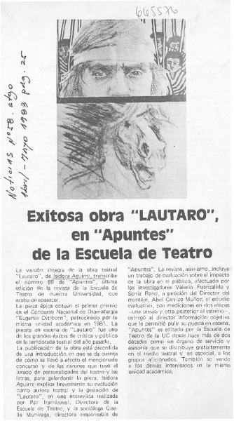 Exitosa obra "Lautaro" en "Apuntes" de la Escuela de Teatro.