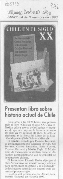 Presentan libro sobre historia actual de Chile.