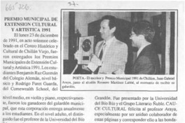 Premio municipal de extensión cultural y artística 1991.