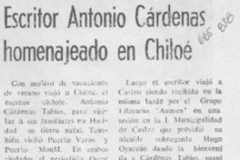 Escritor Antonio Cárdenas homenajeado en Chiloé.