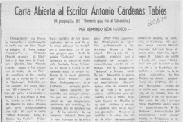 Carta abierta al escritor Antonio Cárdenas Tabies