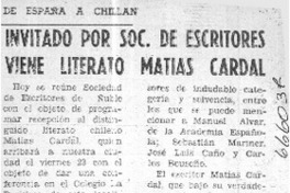 Invitado por Soc. de Escritores viene literato Matías Cardal.  [artículo]