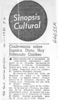 Conferencia sobre España dicta hoy Edmundo Carikeo.  [artículo]