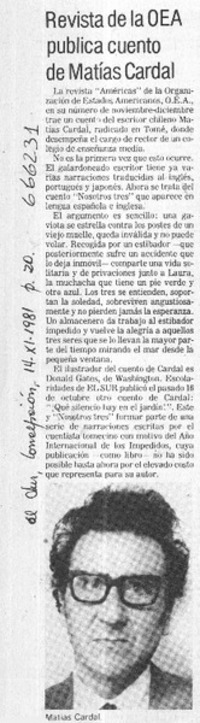 Revista de la OEA publica cuento de Matías Cardal.  [artículo]