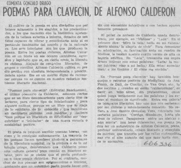 Poemas para clavecín, de Alfonso Calderón.