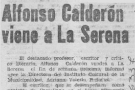 Alfonso Calderón viene a La Serena.