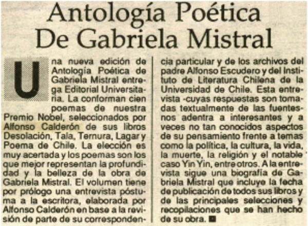 Antología poética de Gabriela Mistral.