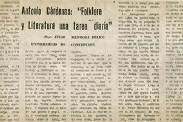 Antonio Cárdenas: "Folklore y literatura una tarea diaria"