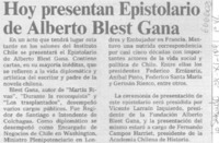 Hoy presentan epistolario de Alberto Blest Gana.