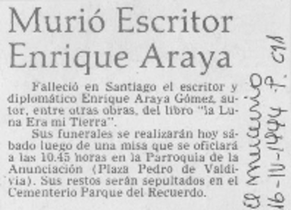 Murió escritor Enrique Araya.