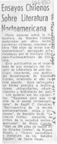 Ensayos chilenos sobre literatura norteamericana.