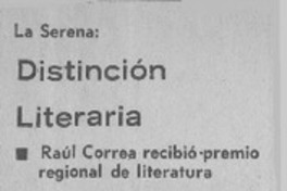 Distinción literaria  [artículo] Raúl Cantuarias Pérez.