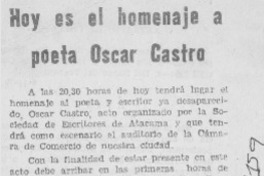 Hoy es el homenaje a poeta Oscar Castro.