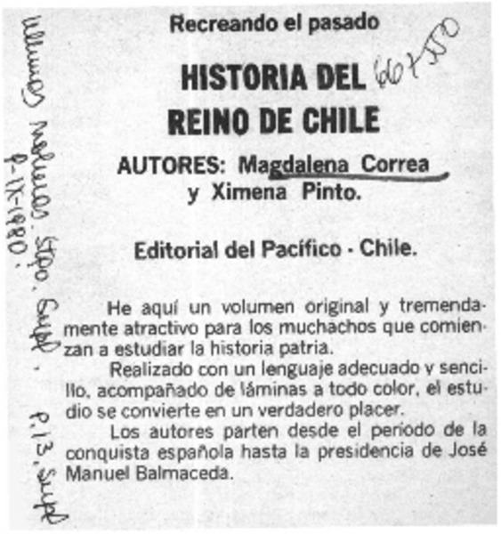 Historia del reino de Chile.  [artículo]