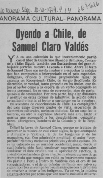 Oyendo a Chile, de Samuel Claro Valdés.  [artículo]