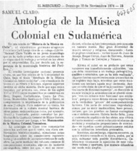 Samuel Claro: antología de la música colonial en sudamérica.  [artículo]